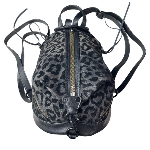 Rebecca Minkoff Julian Mini Flock Fabric Leopard Backpack Bag Leather Trim Black main image 10